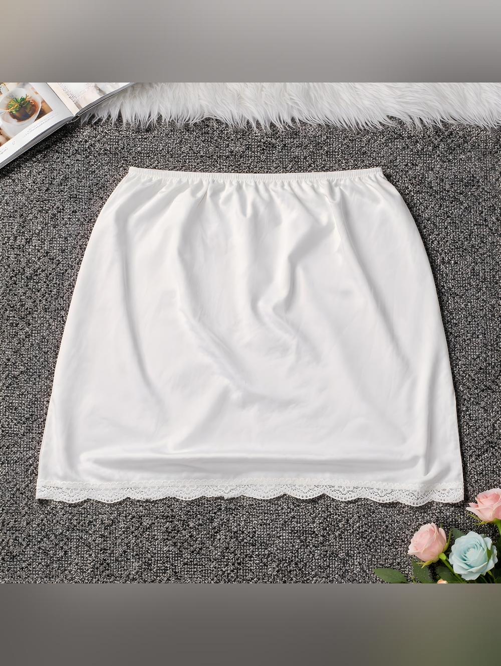 George M Medium White Lace-Trim Half Slip